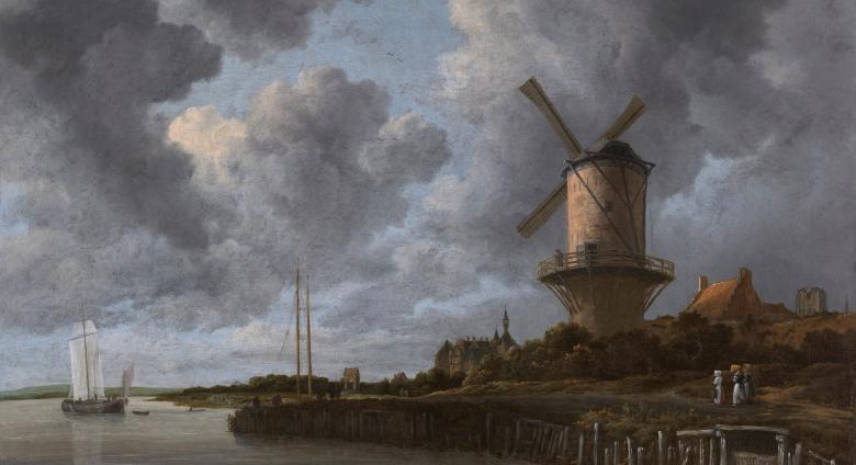 Jacob van Ruisdael landscape painting of a windmill