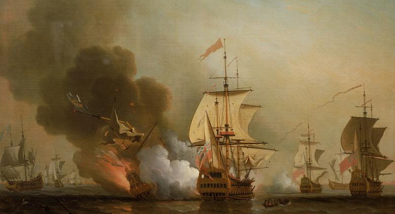 Samuel Scott, Wager's Action off Cartagena, 28 May 1708, before 1772. Oil on canvas 33.9 x 8.9 in. National Maritime Museum, Greenwich, London.