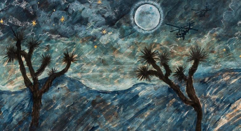 Sandy Rodriguez (b. 1975), Nocturne for Robert Fuller and Malcolm Harsch, 2020–21, hand-processed watercolor on amate paper.