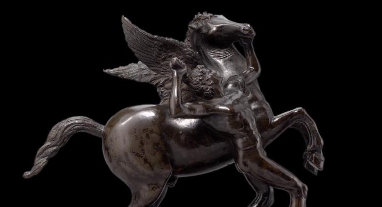 Winged pegasus and man sculpture detail