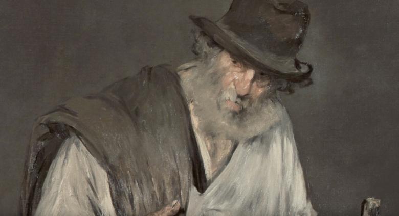Detail of Manet painting of older man with walking stick