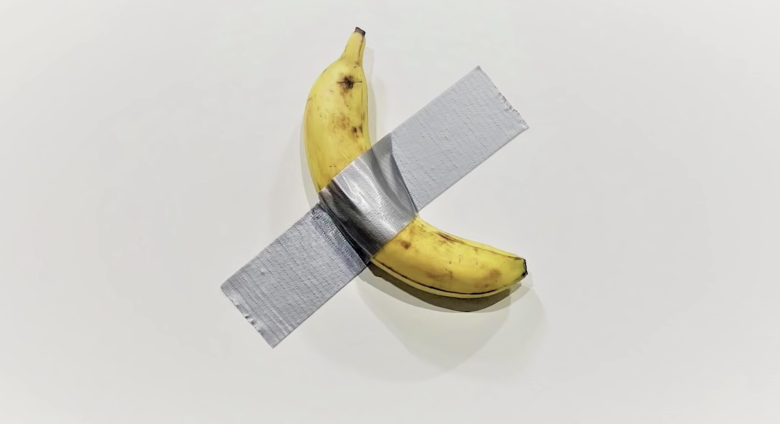 Artist Maurizio Cattelan's duct taped banana to a wall