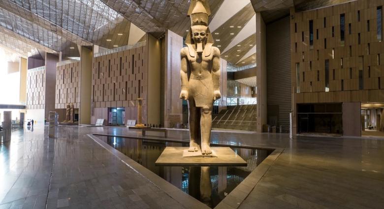 Weighing 83 tons, the statue of Rameses II, one of the most powerful Egyptian Pharaoh, was brought to the Grand Egyptian Museum from a temporary site in Giza in a specially-built cage. Photo courtesy of the Grand Egyptian Museum.