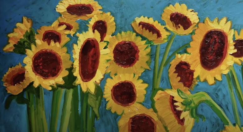 close up view of sunflower painting