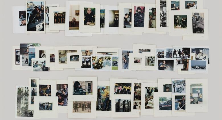 A collection of archival photos of police artistically laid out 