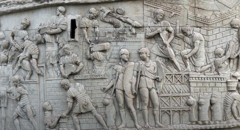 Trajan Column detail of men, relief carving