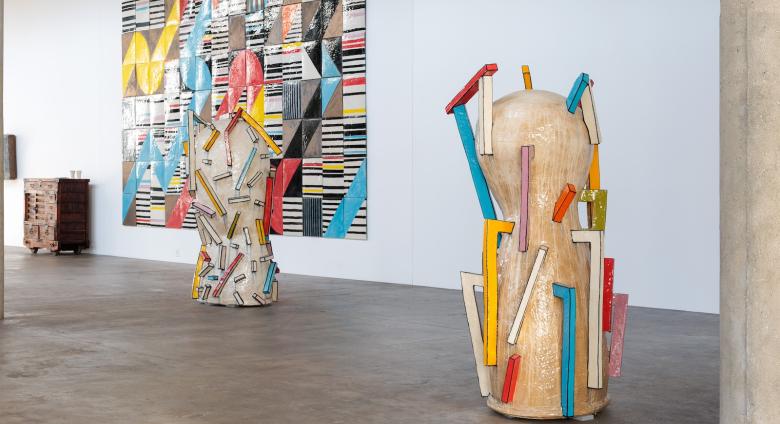 Jun Kaneko (Japanese-American, b. 1942), Untitled, 2022,Glazed ceramics, 69 ¾ x 27 x 31 inches.