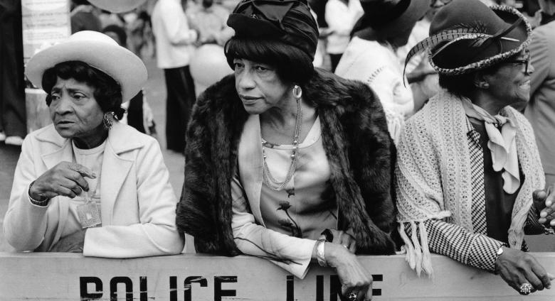 Dawoud Bey, Three Women at a Parade, Harlem, NY, from Harlem, U.S.A., 1978. Gelatin silver print (printed 2019). 11 x 14 in. Frame: 16 3/8 x 20 5/8 x 1 1/2 in.
