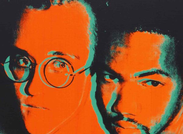 Andy Warhol orange and blue portrait of Keith Haring and Juan DuBose