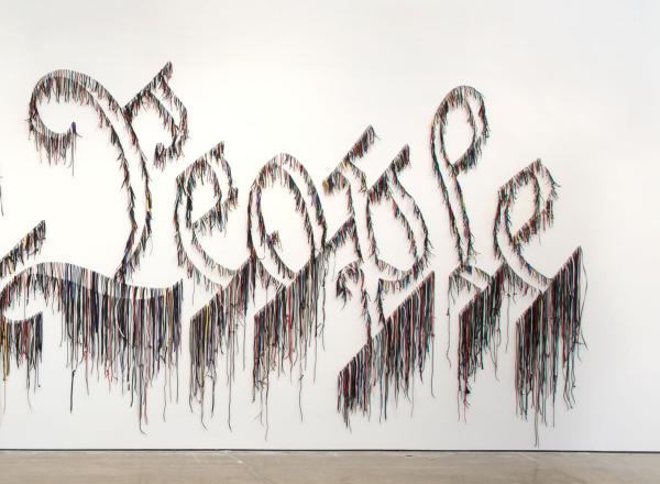 Nari Ward, We the People, 2011. Shoelaces, 96 x 324 in (243.8 × 594.4 cm). In collaboration with the Fabric Workshop and Museum, Philadelphia. Collection Speed Art Museum, Louisville, KY; Gift of the Speed Contemporary, 2016.1. © The Speed Art Museum, Louisville, KY (pages 124-125)