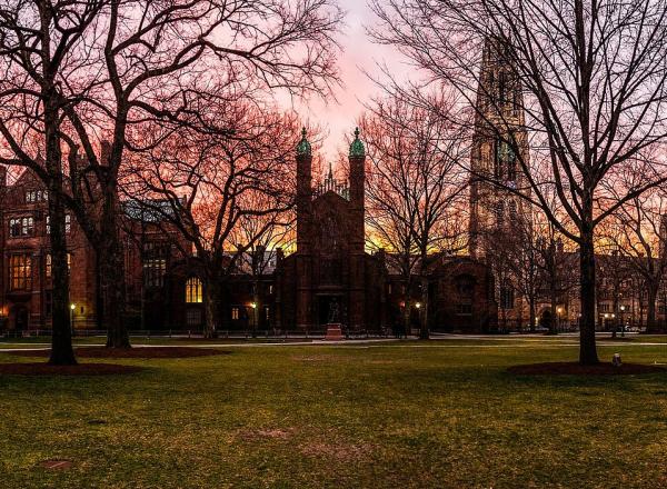 Yale University old campus at sunset