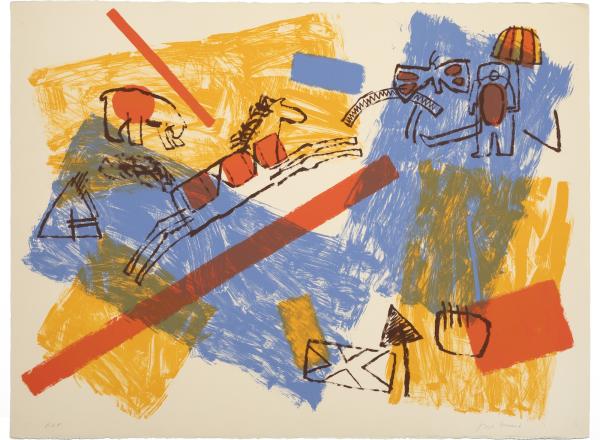 Jaune Quick-to-See Smith  French-Cree / Shoshone / Salish  1940 - 2025  Camas I, 1980  lithograph on buff Arches, Bon á Tirer  22 3/8 x 30 in. (56.8 x 76.2 cm.)  Estimate: $2,000 - 3,000