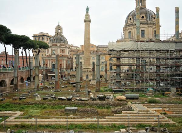 The Emperor Trajans Basilica Ulpia with the columns second storey of columns being installed 