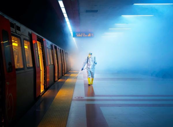 "During the coronavirus pandemic, the Health Affairs unit of Ankara Municipality sprays all public transportation, day and night."