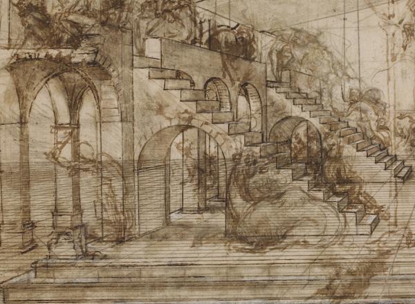 Leonardo, study for the unfinished Adoration of the Magi , ca. 1481.