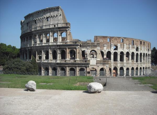 The outer wall of the Colosseum partially still standing