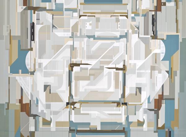 FLYBRIDGE, 2025 acrylic polymer on incised eucalyptus masonite 64h x 64w in