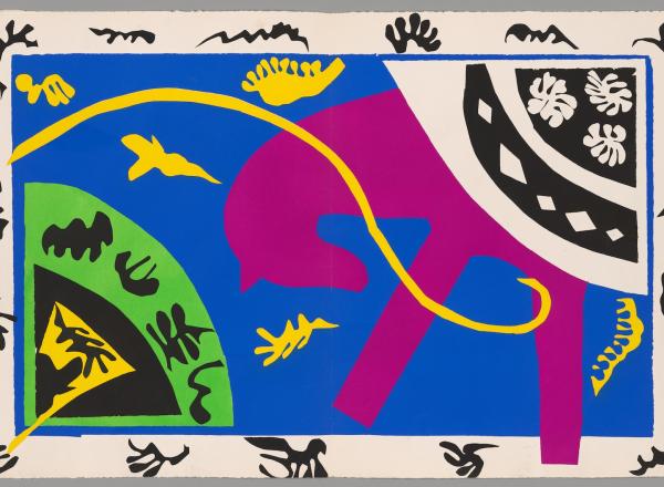 Henri Matisse, Printed by Edmond Vairel, Published by Tériade for Éditions Verve. Horse, Rider, and Clown from Jazz, 1947. Simeon B. Williams Fund. © 2025 Succession H. Matisse / Artists Rights Society (ARS), New York.