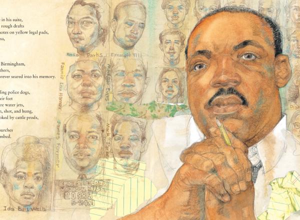 Jerry Pinkney Illustration of MLK Jr and other civil rights leaders