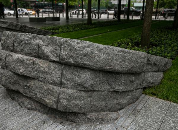 One of six stone monoliths at the 9/11 Memorial Glade