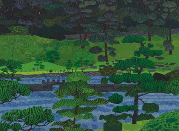 Jonas Wood, Japanese Garden 3, oil and acrylic on canvas, 2019, Estimate: $500,000 – 700,000.