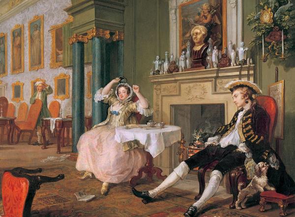 William Hogarth, Marriage A-la-Mode: 2, The Tête à Tête, 1743-45.