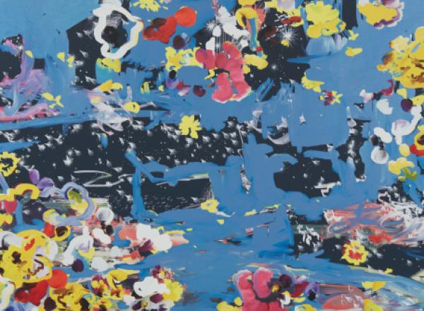 Petra Cortright, Deep URL Submission, 2014. Digital painting on aluminum. 59 x 78 1/2 in. (149.9 x 199.4 cm.) Estimate $15,000 - 20,000, SOLD FOR $43,750.
