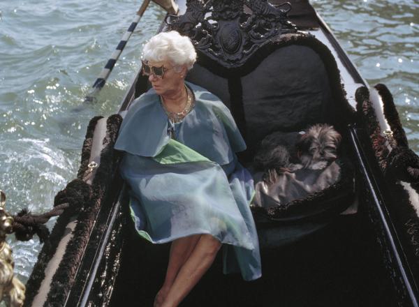 Peggy Guggenheim in her gondola, Venice, 1968.
