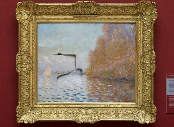  A Monet painting, Argenteuil Basin with a Single Sailboat, was purposefully punched by a visitor at the National Gallery of Ireland in Dublin. The man’s actions left three large rips in the paintings canvas. Credit: SWNS via Metro