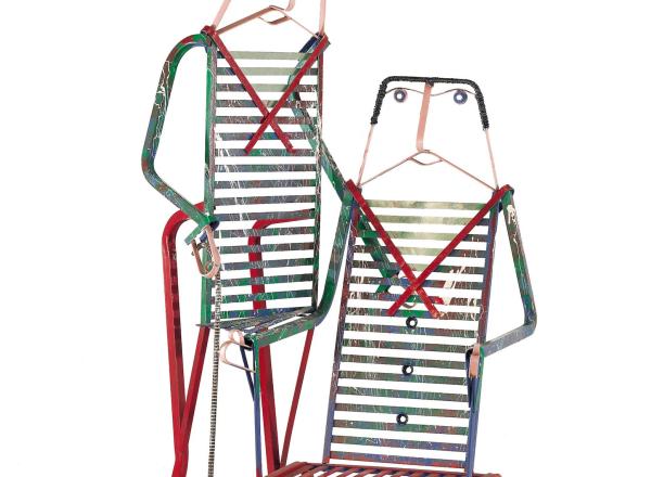 Richard Dial (American, born 1955), The Comfort of the First Born, 1988. Mixed media (welded steel, plastic tubing, paint). 69 1/2 x 46 x 39 in.