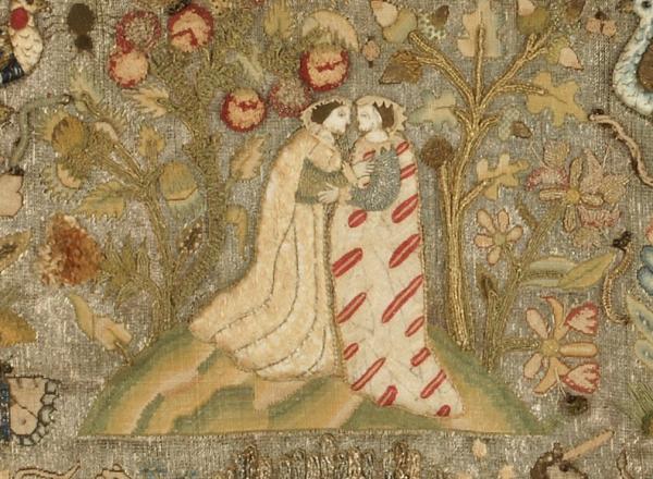 Textile Panel with Embracing Figures, c.1600.