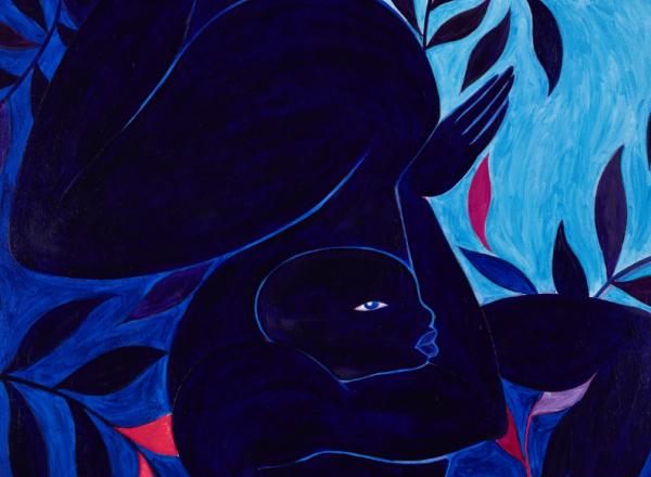 Tunji Adeniyi-Jones painting of a nude figure in dark blues