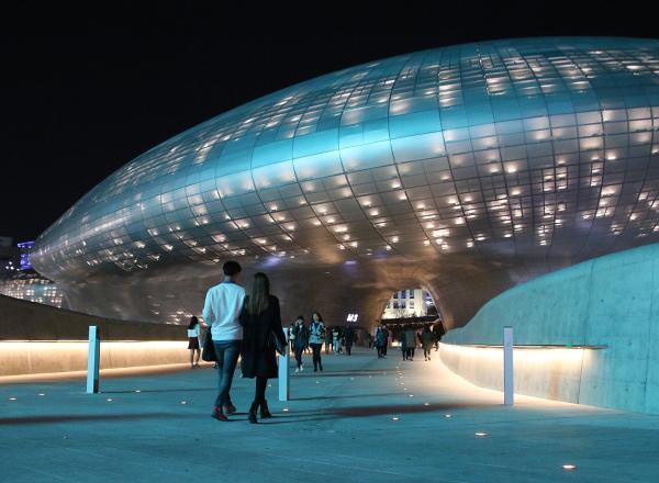 Dongdaemun Design Plaza at night, Central Seoul