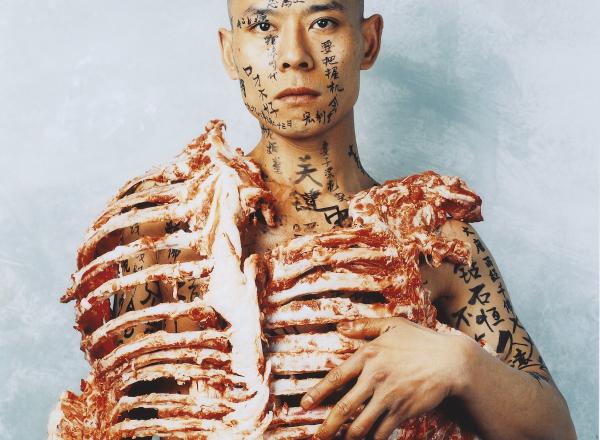 Zhang Huan, 1/2 (Meat + Text), 1998. Chromogenic color print.