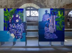 Installation view, Everything Precious is Fragile, 2024, Pavilion of Benin, 60th International Art Exhibition–La Biennale di Venezia. Moufouli Bello, détails "Egbe Modjisola", 2024