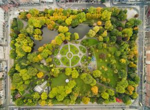 Aerial view of St Stephen's Green in the centre of Dublin, 2015