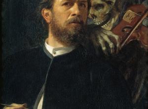 Detail. Arnold Böcklin, Self-Portrait with Death Playing the Fiddle, 1872. Oil on canvas. Nationalgalerie der Staatlichen Museen zu Berlin.