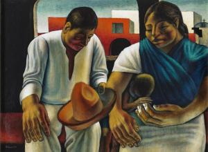 Campesinos (Peasants), 1953, John Wilson (American, 1922–2015), Oil on paper, mounted on board. Private collection, Boston. Estate of John Wilson.