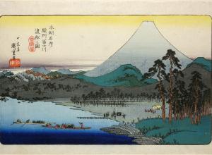 Ferry on the Fuji River, Suruga Province from Famous Places in Japan, c. 1832, By Utagawa Hiroshige (1797—1858), Colour-woodblock print