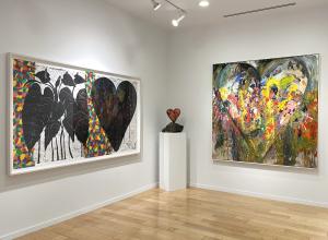 Left to right: Jim Dine, Golden Seoul, 2025; Jim Dine, July (Hot) 2024 (orange version), 2024; Jim Dine, The Doctor Comes to Dance, 2024.