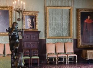 Photo of the empty frame where The Storm on the Sea of Galilee was once displayed at the Isabella Stewart Gardner Museum. March 2018. Wikimedia Commons. Photo by the Federal Bureau of Investigation. r
