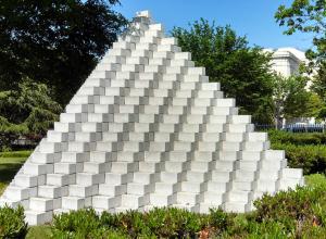 Four-sided Pyramid by American artist Sol Lewitt (1928-2007), Concrete and mortar, National Sculpture Garden, Washington DC.