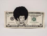 Sonya Clark, Afro Abe II, 2010. Five-dollar bill and thread. 4 x 6 in. National Museum of Women in the Arts. Gift of Heather and Tony Podesta Collection.
