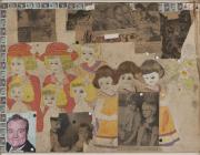 Henry Darger collage with drawing of little girls and photos