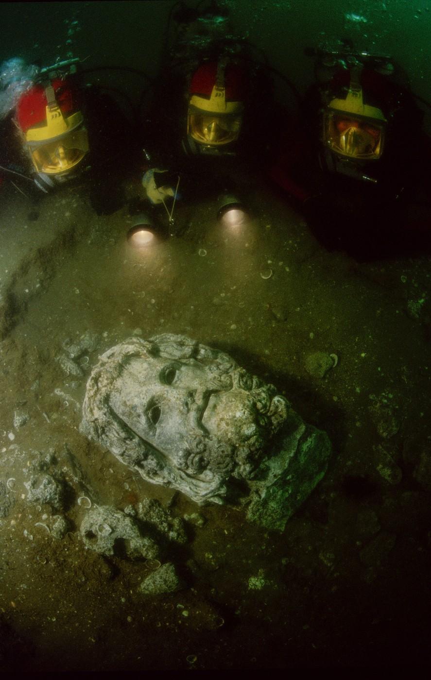 Head of Serapis underwater on site in Canopus, Canopus, Egypt