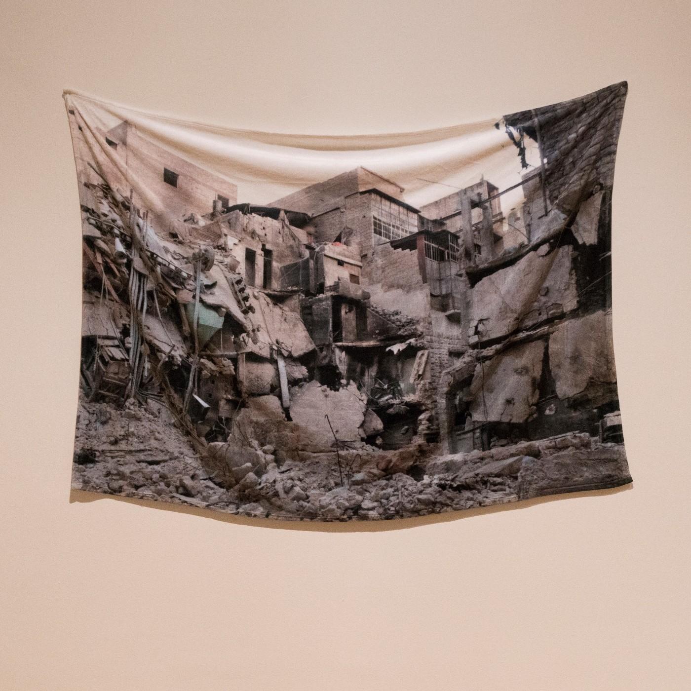 Installation view of Essma Imady: Thicker Than Water, "Receiving Blanket"