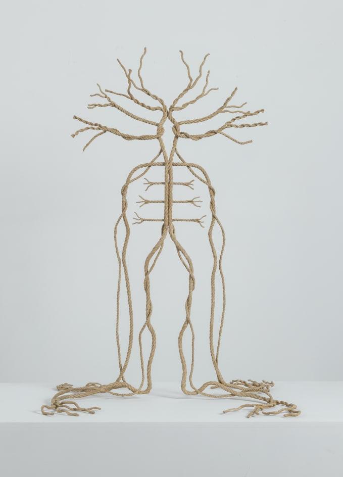 Prune Nourry, Mini Atys, 2023. Bronze, rope-effect painting. 35.4 x 24.8 x 22.4 inches (90 x 63 x 57 cm). Edition of 5 + 2 AP. Courtesy the artist and Templon, Paris, Brussels and New York