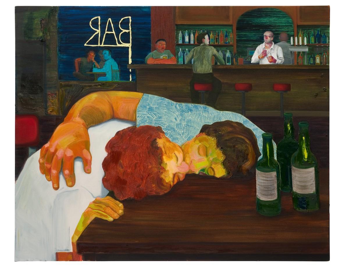 Nicole Eisenman (b. 1965, Verdun, France; lives in Brooklyn, NY), Sloppy Bar Room Kiss, 2011. Oil on canvas; 39 × 48 in. (99.1 × 121.9 cm). Collection of Cathy and Jonathan Miller.