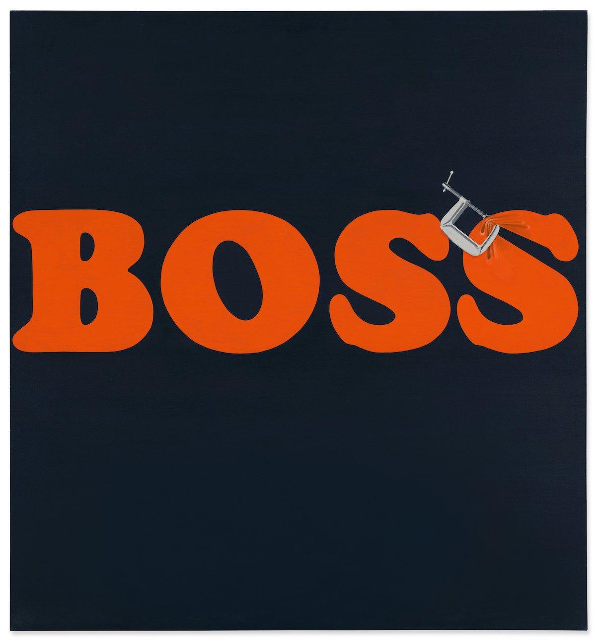 Ed Ruscha, Securing the Last Letter (Boss), 1964 Oil on canvas, 59 x 55 1/8 in. / 149.9 x 140 cm. Courtesy Sotheby's.