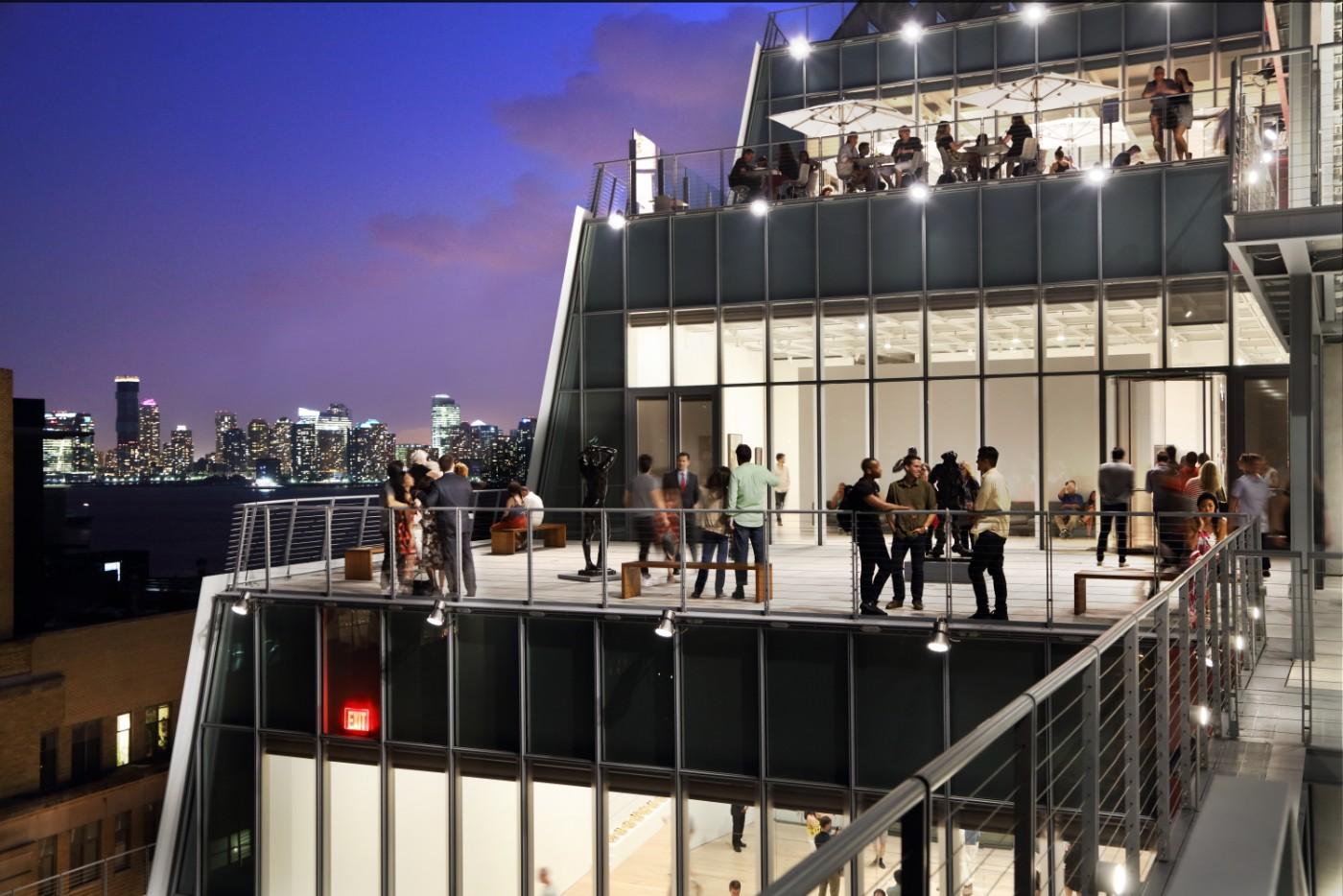 the Whitney's terraces at night